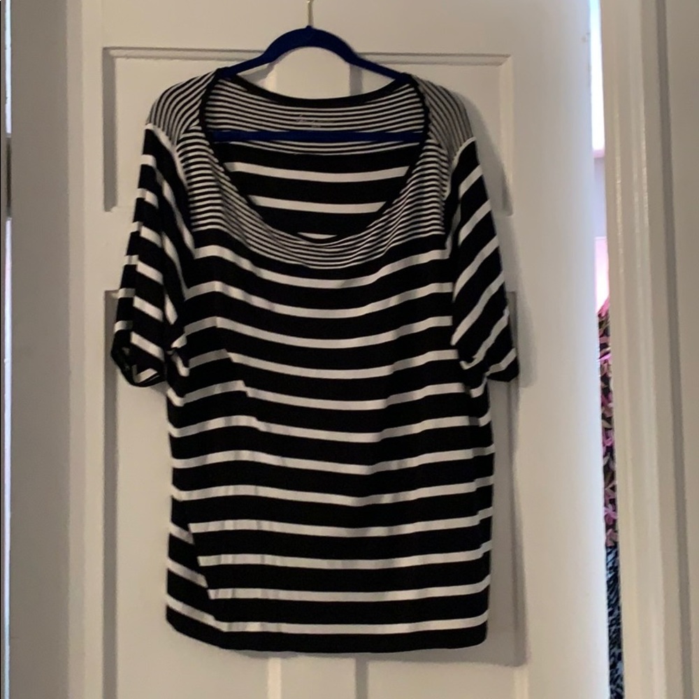 Lane Bryant boatneck tee black and white stripe